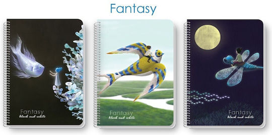 Black & White Σπιράλ Τετράδιο Ριγέ 4 Θεμάτων Fantasy (Διάφορα Σχέδια/Χρώματα)