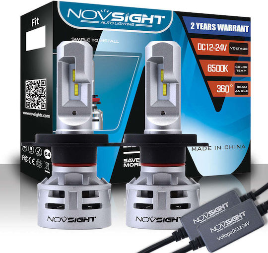 NovSight Lamps Car H4 Canbus LED 6500K Cold White 12-24V 60W 2pcs