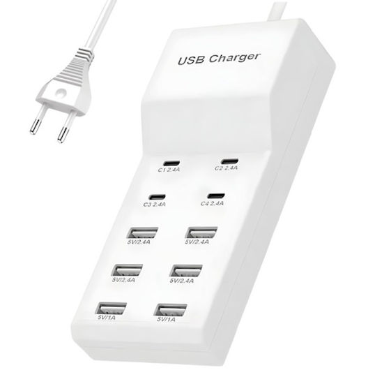 Treqa Charging Stand with 6 USB-A Ports and 4 USB-C Ports Power Delivery in White color (CH-650)
