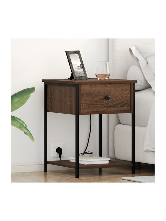 Metal Bedside Table with Glass Surface Brown Oa...