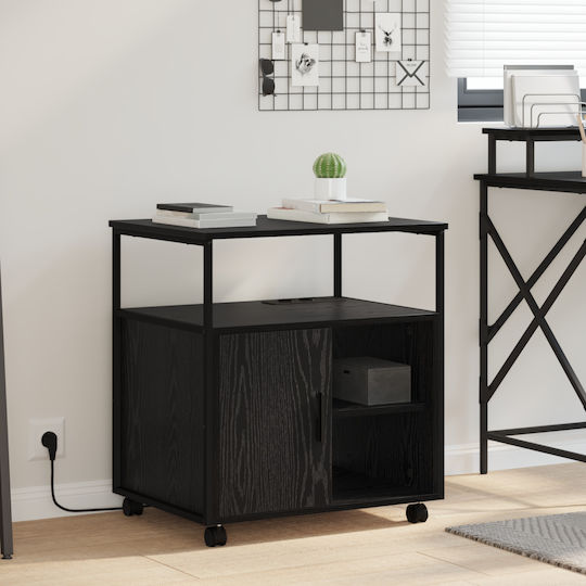Office Cabinet made of Wood and Metal with Wheels Black Oak 60x46x67cm