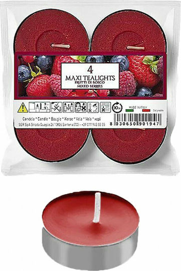 HOMie Tealights with Forest Fruits Scent in Burgundy Colour Up to 10 Hours Duration 4 Pieces