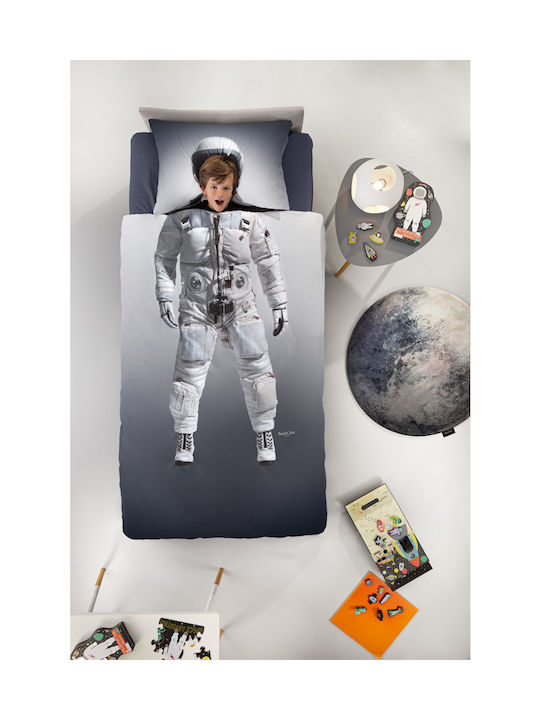 Saint Clair Space Set Kids Duvet Cover Single with Pillowcase Cotton Gray 160x225cm