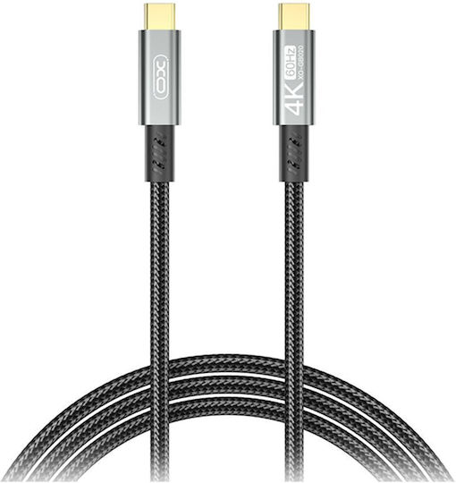XO Cablu Video Împletit USB 3.2 USB-C Masculin - USB-C 100W PD Negru 1m 249-0116