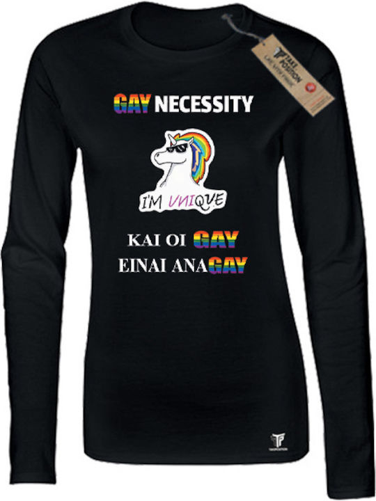 Γυναικεία Μακρυμάνικη Μπλούζα Gay Necessity Μαύρη – Takeposition Pride Collection