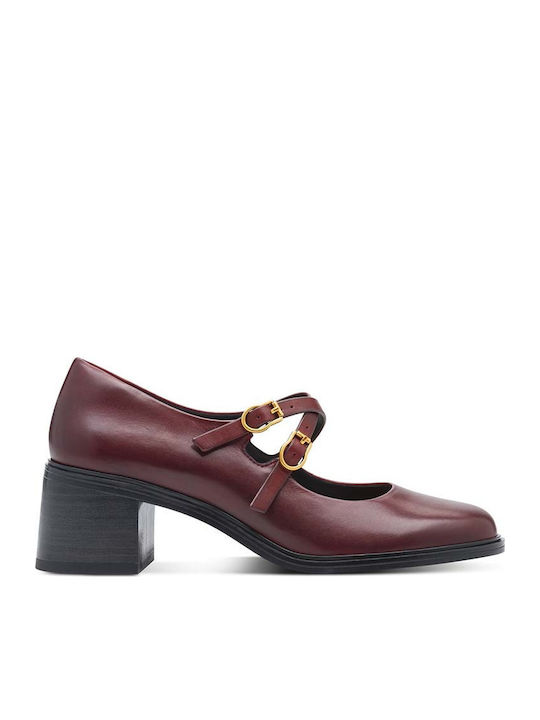 Leather Burgundy Heels with Strap