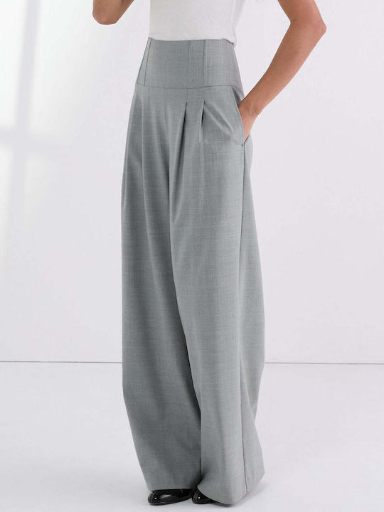 Damen Stoff Hose in Weiter Linie Gray