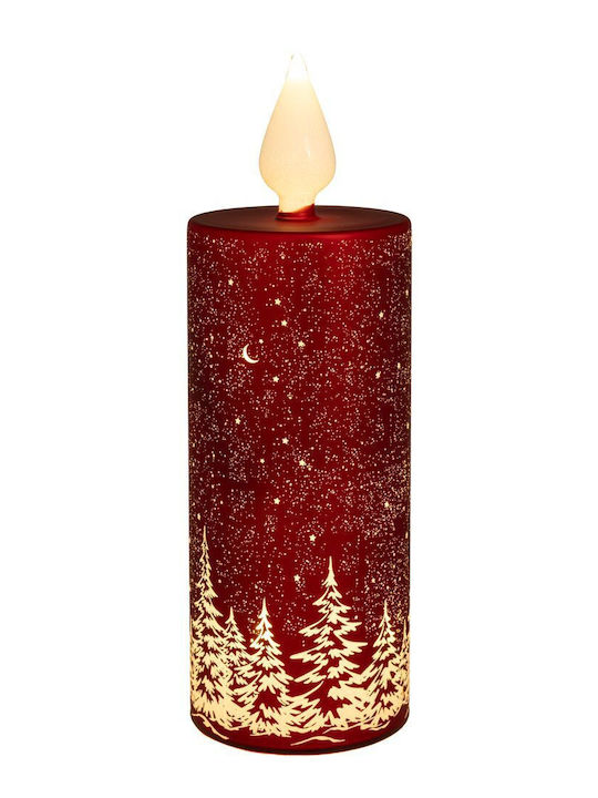 Iliadis Christmas Glass Red Battery Candle 27x9cm