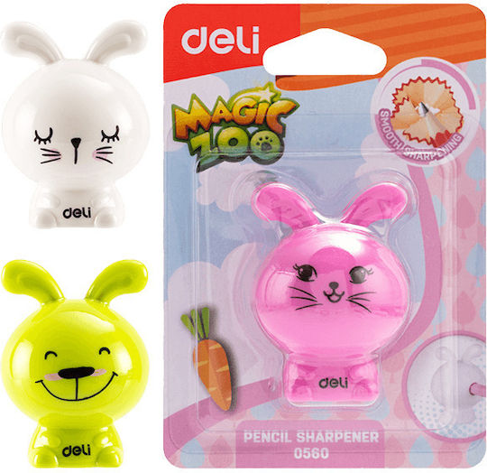 Deli Deli Pencil Sharpener Barrel Single Plastic Blister Φ6.9-8mm 36x37x51.5mm Magic Zoo Assorted 12 Product Sold Individually Pieces