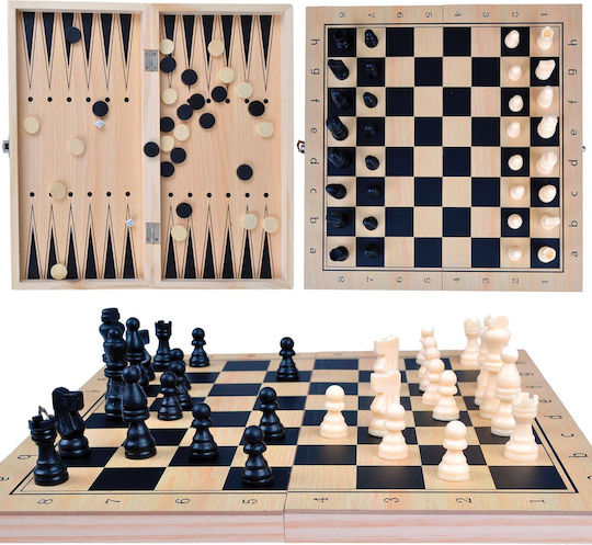 Wooden Checkers & Dice Set for Backgammon Brown / Black