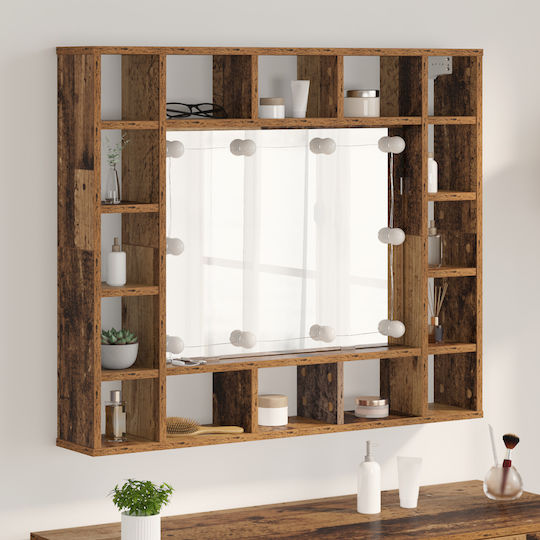 vidaXL Oglindă de Perete cu Maro Ramă din Lemn & Iluminare LED 91x76.5cm 1buc