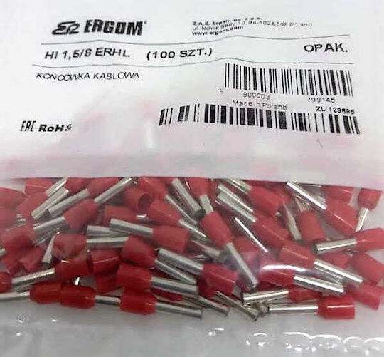 Insulated Ferrule Tip Hi 1.5/12 Red Ergom E08kh-02010104402 100 Pieces