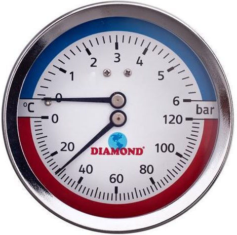 Термоманометър 1/2" 80мм 0-120 0-6 Бар Заден
