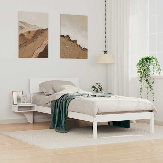 Single Wooden White Bed with Slats for 80x200cm Mattress