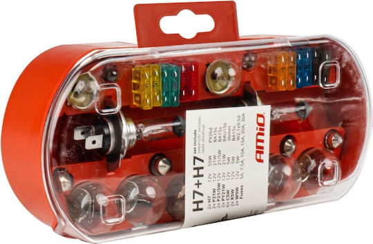 AMiO Lampen Auto & Motorrad H7 / P21/5W / P21W / C5W / C10W / W5W / R5W / R10W 12V 55W 30Stück