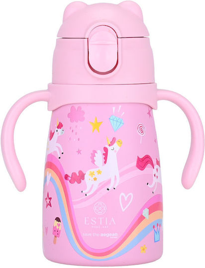 Estia Bubble Bottle Save The Aegean Kids Water Bottle Thermos Unicorn Stainless Steel with Pop-Up Cap Non Spill Rainbow Dreams 300ml