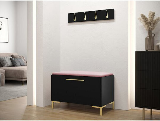 Tivsoa 108 Entry Furniture with Mirror & Hanger Black Velvet-Black Metal 84x44x52cm