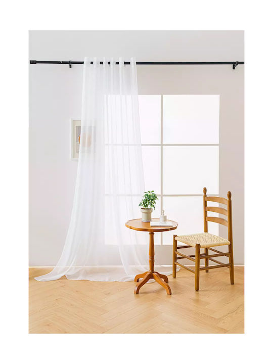 Cotton Market Κουρτίνα με Τρουκς Λευκή 200x250εκ.