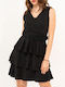 Mini Dress with Ruffles Black