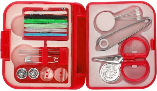 Travel Sewing Set Plastic Red Box 15 Pieces 21x10.5x1.5cm