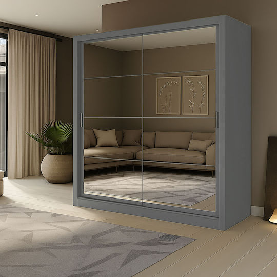 Reflex Δίφυλλη Ντουλάπα με Καθρέπτη 180x60x215cm Γκρι Reflex Δίφυλλη Ντουλάπα με Καθρέπτη 180x60x215cm Γκρι