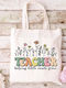 Shopping Bag Cotton Fabric Ecru Design Teacher 04 Dimensions 38x40cm With Handles 38x70cm