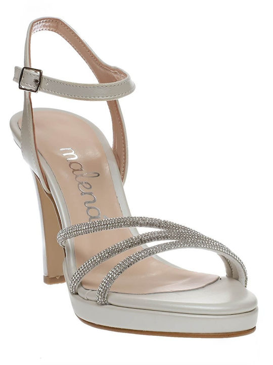 Leder Sandalen mit Strass Weiß