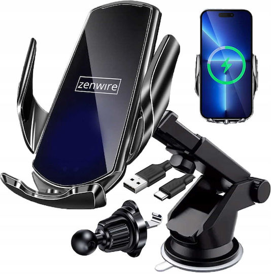 Zenwire Suport Auto Pentru Telefon Mobil Cu Carcasă Și Încărcare Wireless 15W Negru