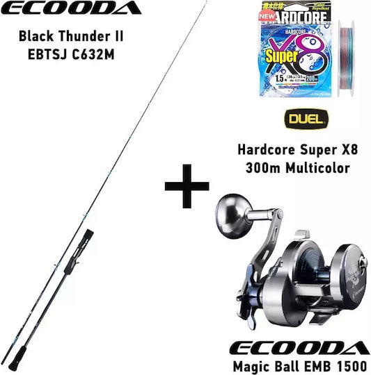 Ecooda Combo Thunder II EBTSJ C632M + Ecooda Magic Ball EMB 1500 + Duel Hardcore Super X8 300m Multicolor Καλάμι Ψαρέματος για Slow Jigging 1.91m με Μηχανισμό 150-300gr