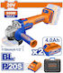 Wadfow WLAP5322E Τροχός 115mm Μπαταρίας Brushless με Ρύθμιση Στροφών 2x4Ah