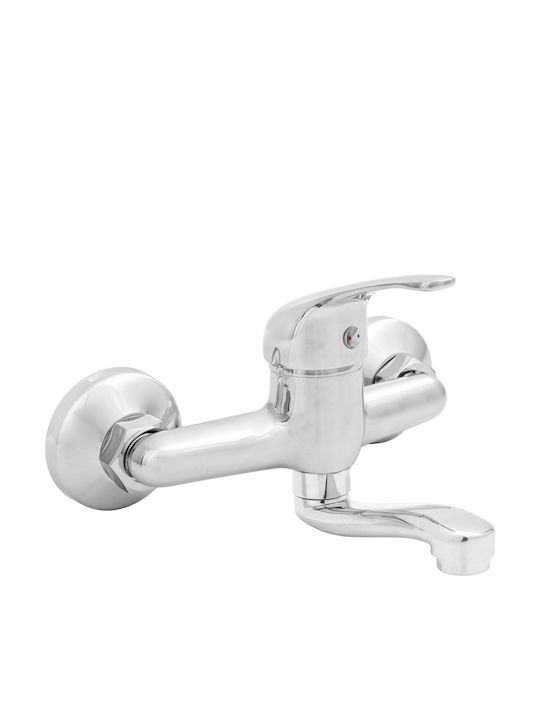 Invena Mitris Wall Kitchen Faucet Silver