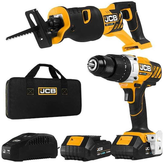JCB Set Impact Drill Driver Jigsaw 18V with Batteries 2Ah and