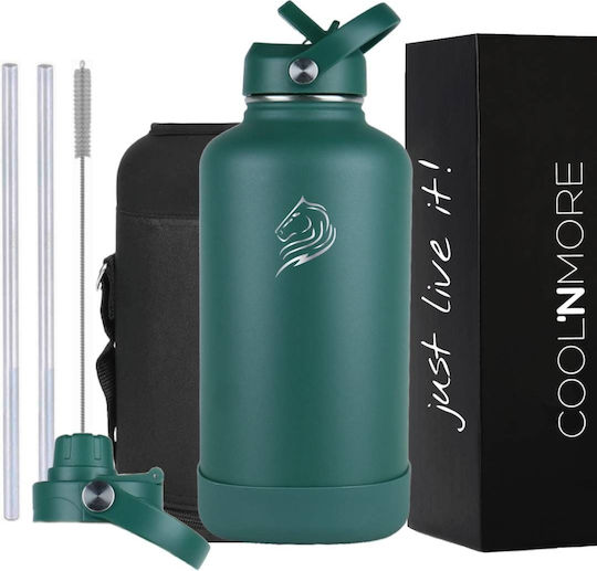Cool'NMore Μπουκάλι Θερμός Ανοξείδωτο BPA Free 2lt Moss Green με Επιστόμιο, Θηλιά, Καλαμάκι και Λαβή