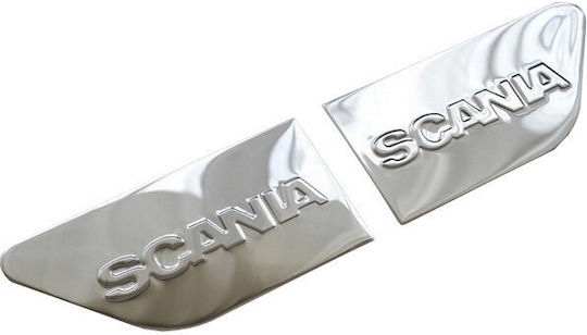 Stainless Steel Mirror Plates Scania Logo Embossed Scania R 185mm X 86mm X 1mm 2 Pcs