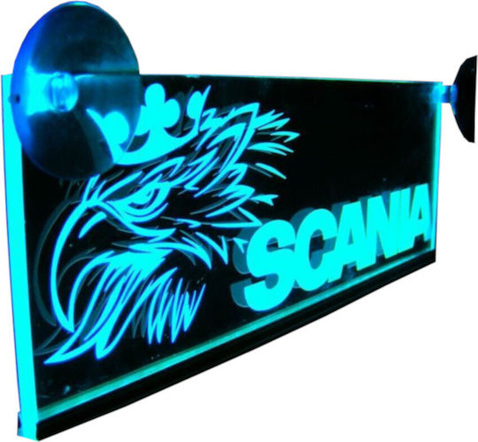 Decorative Laser Engraved Cabin Sign Blue Led 24v Scania 250mm90mm6mm Cable 15m Plug Lighter Socket
