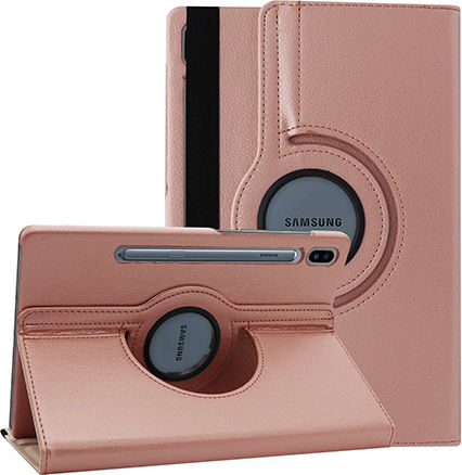 Flip Cover Δερμάτινη Περιστρεφόμενη Ροζ Χρυσή (Samsung Galaxy Tab S6 10.5'' SM-T860 / SM-T865)