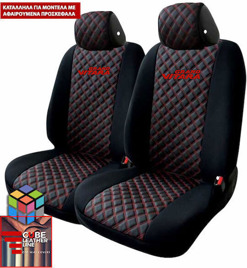Μπροστινά Καλύμματα Αυτοκινήτου 2τμχ Δερματίνη Suzuki Grand Vitara Κόκκινο / Μαύρο