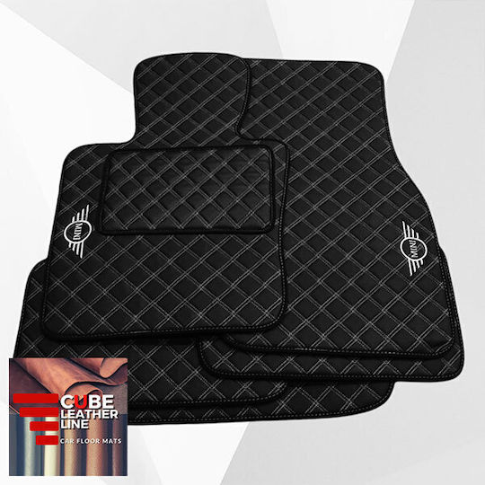 Covoare Auto Mini Cooper UNU 2015 Cu Piele Sintetica Cube Negru Cu Albă Dantelă Albă Cusătură Mini Set 4bucți