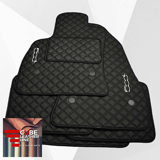 Fiat 500l 2012 Πατακια Τεχνοδερμα Cube Μαυρο Me Ασπρο Κεντημα 500l Σετ 4τμχ