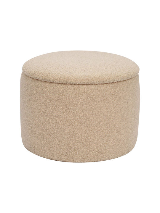 Stool For Living Room With Storage Space Upholstered with Fabric Roundy Beige Shade 55x55x41.5cm