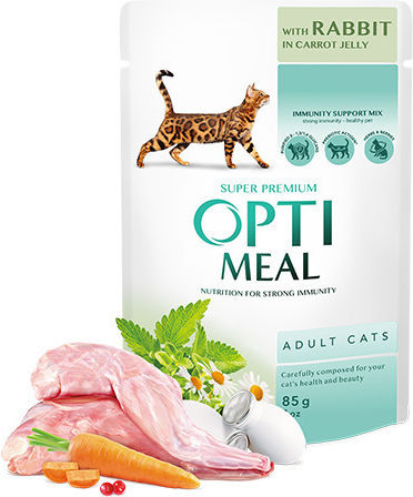 OptiMeal Wet Food for Adult Cats in Pouches with Rabbit 85gr