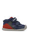 Ocean Anatomical Leather Kids Boots with Velcro Blue