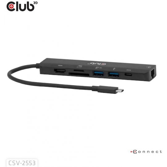 Club3D USB-C Docking Station με HDMI 4K PD Ethernet Μαύρο (CSV-2553)