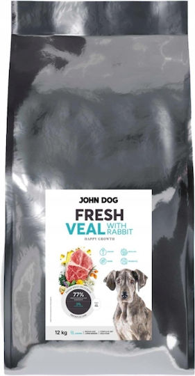 John Dog 12kg Trockenfutter für Welpen kleiner Rassen mit Kaninchen, Kaninchen, Fleisch, Lachs, Geflügel, Gemüse, Kartoffeln, Schweinefleisch und Apfel