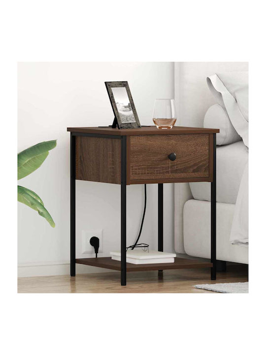 vidaXL Bedside Tables Metal with Glass Surface Brown Walnut 2 Pieces 42x41x56cm