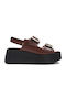 Leather Women's Flat Sandals Flatforms in Brown Color