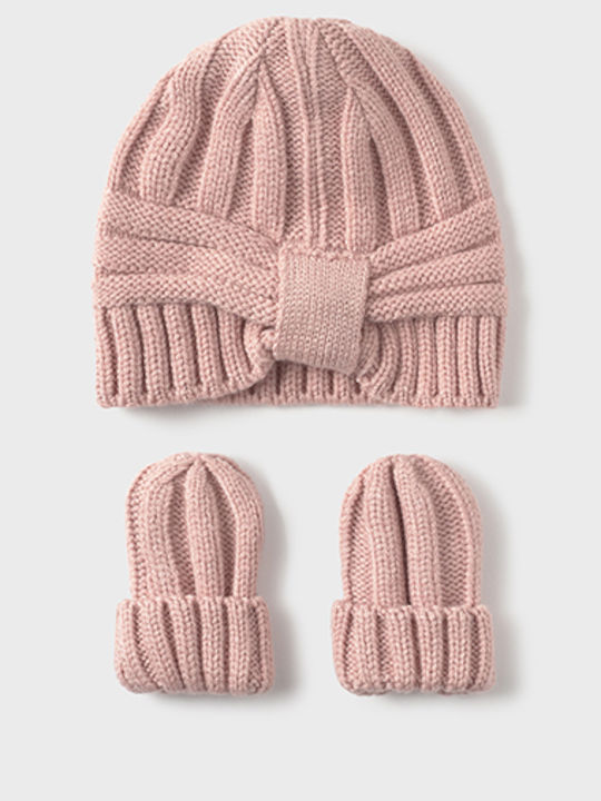 Kinder Mütze Set Gestrickt Rosa