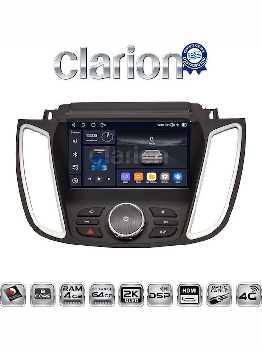 Clarion Ηχοσύστημα Αυτοκινήτου για Ford Kuga / C-Max 2011-2019 (Bluetooth/USB/WiFi/GPS/Apple-Carplay/Android-Auto)