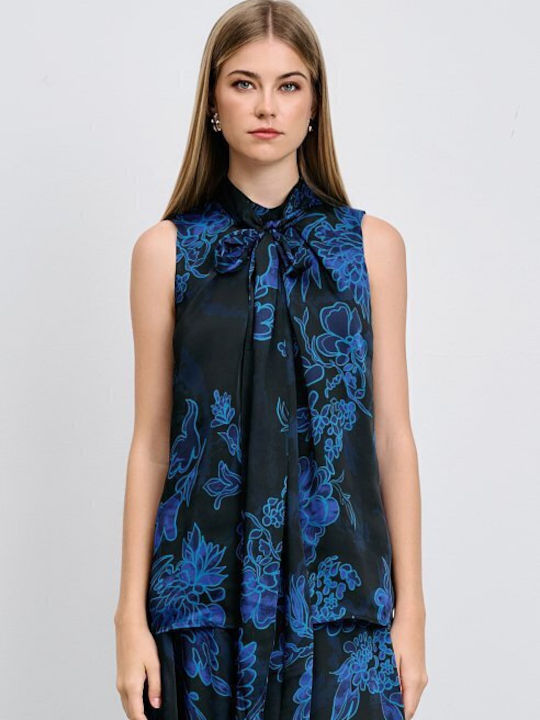 Women's Blouse Sleeveless Floral Blue