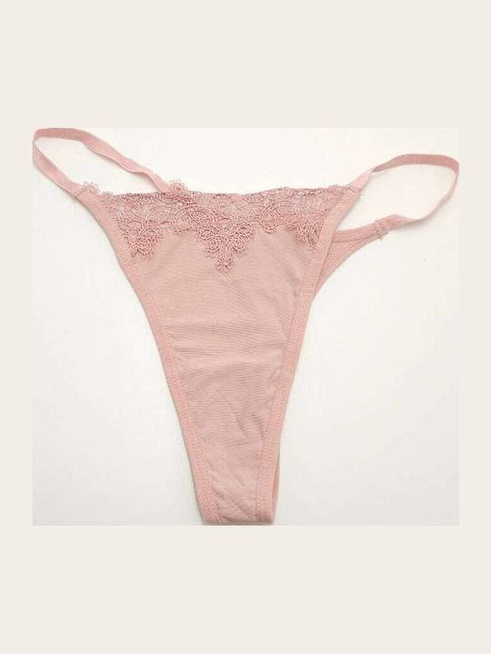 Dyana Γυναικείο String με Δαντέλα Ροζ